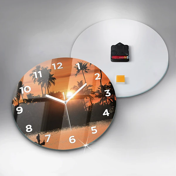 Wanduhr glas rund Sonnenuntergang Palmen Urlaub