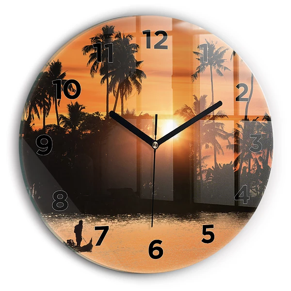 Wanduhr glas rund Sonnenuntergang Palmen Urlaub
