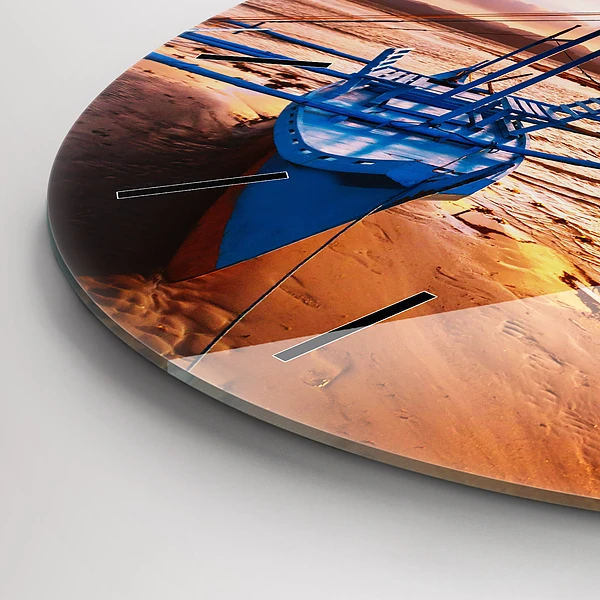 Wanduhr rund Boot und Sonnenuntergang