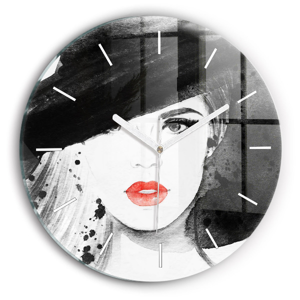 Wanduhr rund Frau mit Hut
