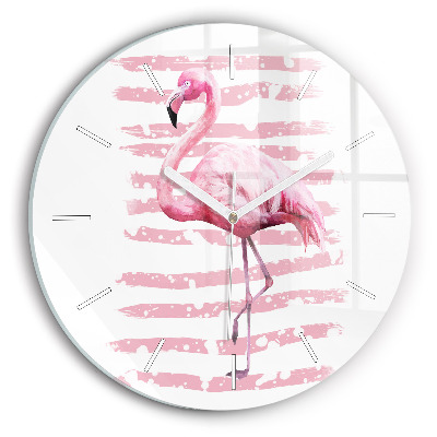 Wanduhr glas rund Flamingo-Grafik