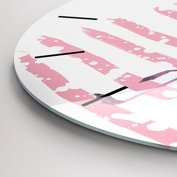 Wanduhr glas rund Flamingo-Grafik