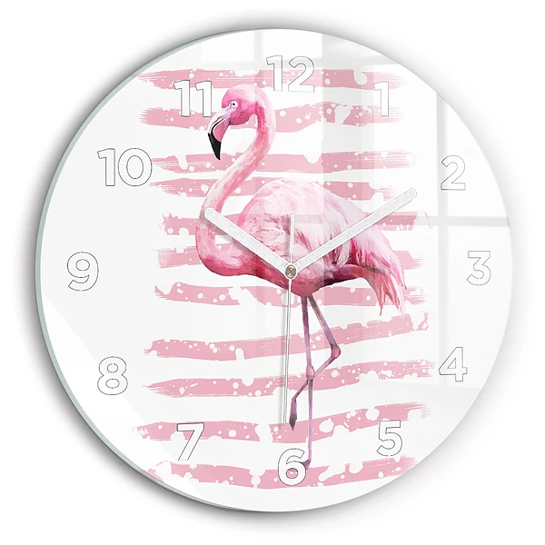 Wanduhr glas rund Flamingo-Grafik