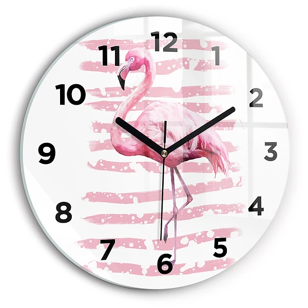 Wanduhr glas rund Flamingo-Grafik