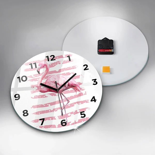 Wanduhr glas rund Flamingo-Grafik