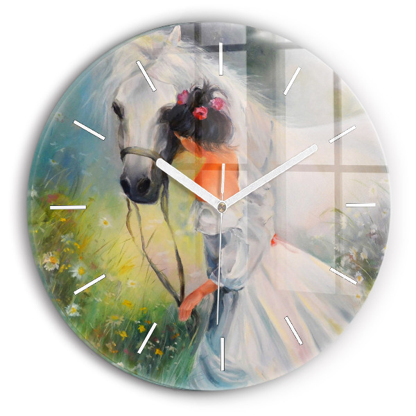 Wanduhr rund Schöne Frau mit Pferd