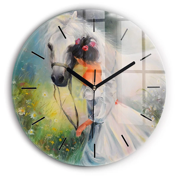 Wanduhr rund Schöne Frau mit Pferd