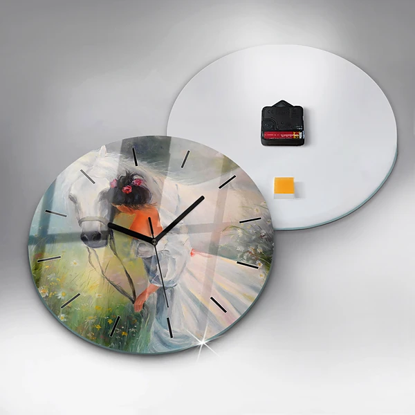 Wanduhr rund Schöne Frau mit Pferd