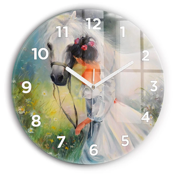 Wanduhr rund Schöne Frau mit Pferd