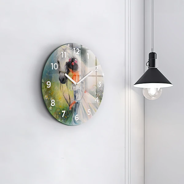 Wanduhr rund Schöne Frau mit Pferd