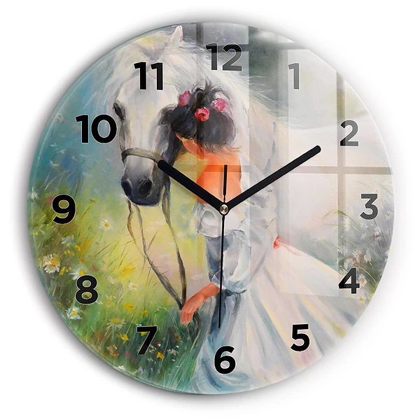 Wanduhr rund Schöne Frau mit Pferd