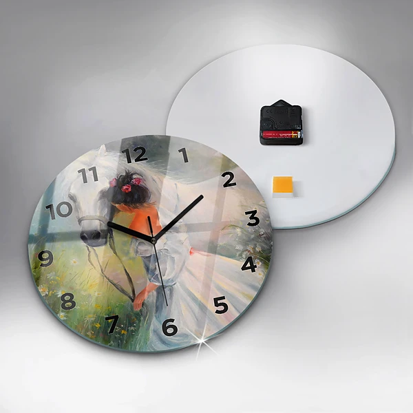 Wanduhr rund Schöne Frau mit Pferd