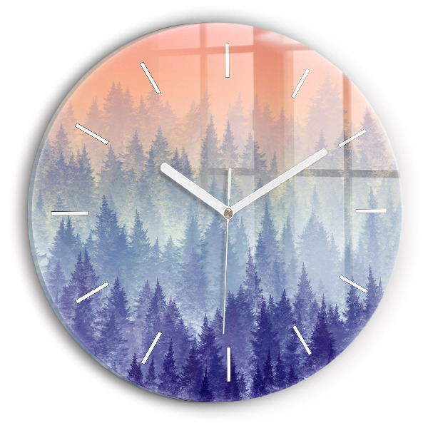 Wanduhr rund Wald im Nebel