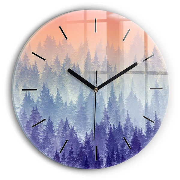 Wanduhr rund Wald im Nebel