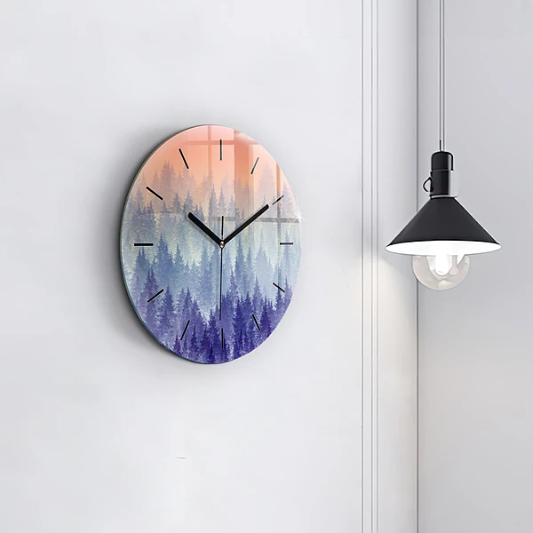 Wanduhr rund Wald im Nebel