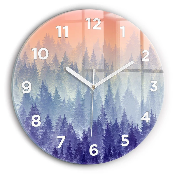 Wanduhr rund Wald im Nebel