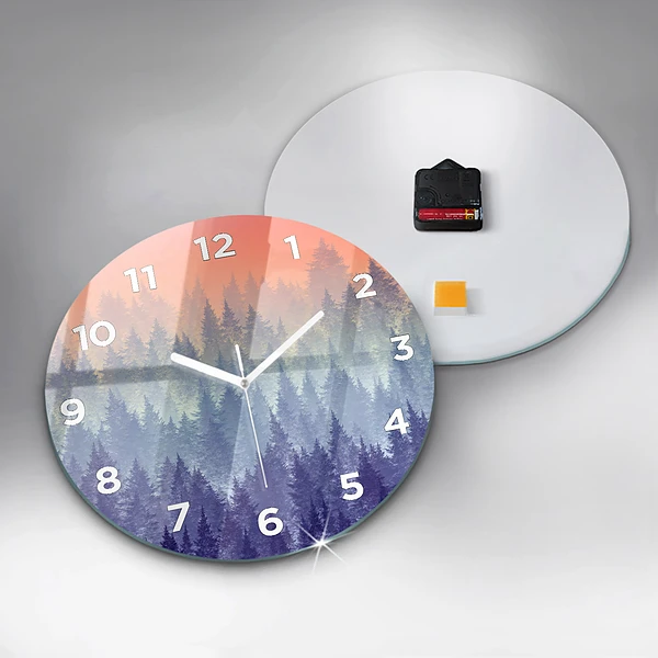 Wanduhr rund Wald im Nebel