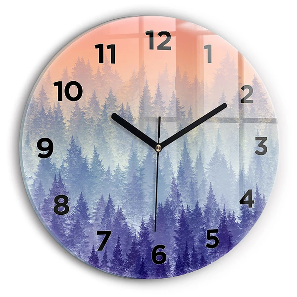 Wanduhr rund Wald im Nebel