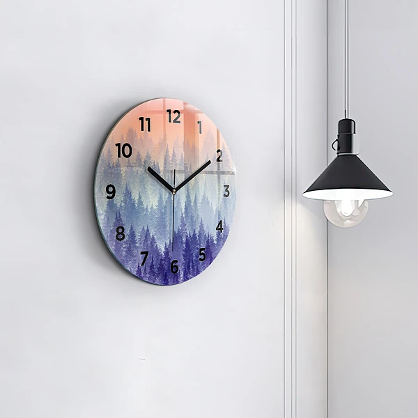 Wanduhr rund Wald im Nebel