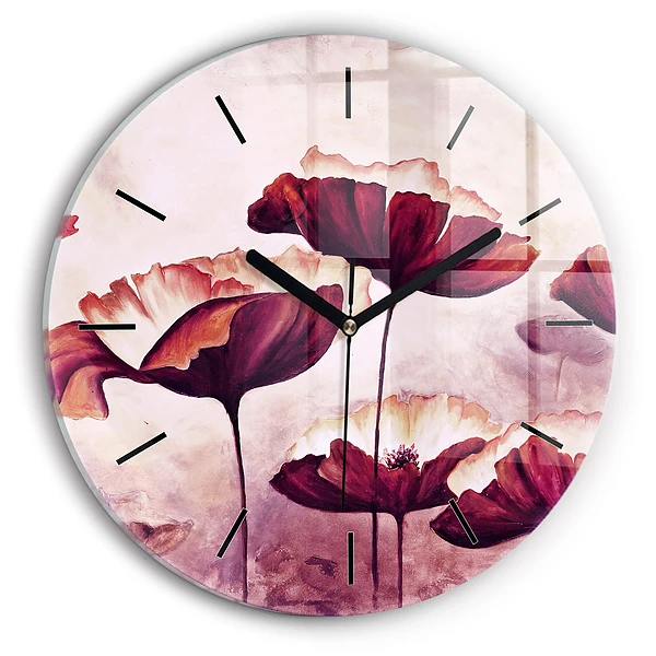 Wanduhr rund Blumen Blühender Mohn