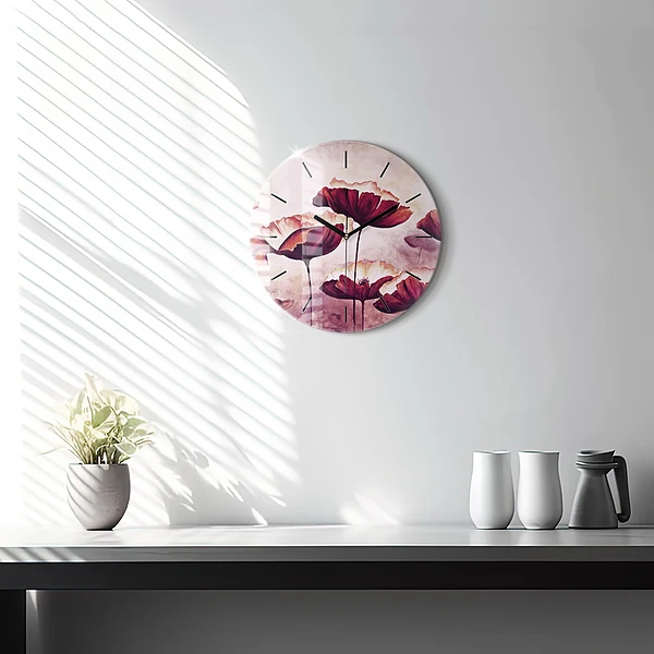 Wanduhr rund Blumen Blühender Mohn