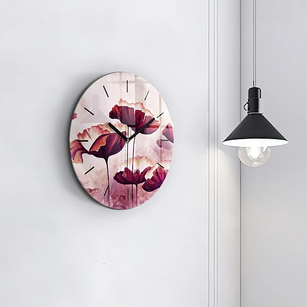 Wanduhr rund Blumen Blühender Mohn