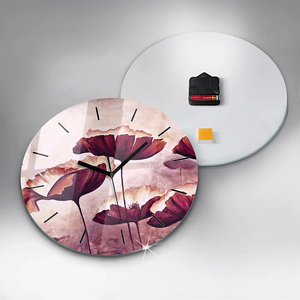 Wanduhr rund Blumen Blühender Mohn