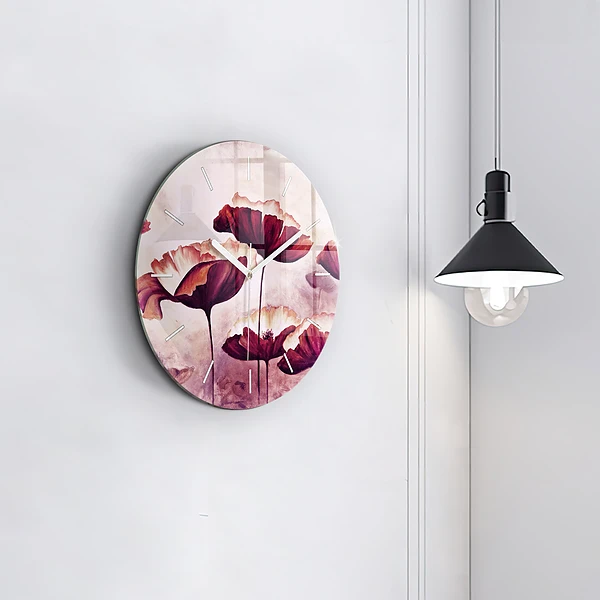 Wanduhr rund Blumen Blühender Mohn