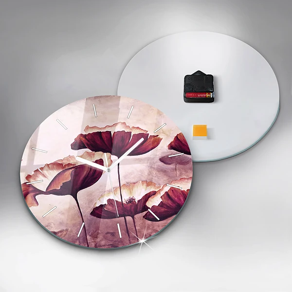 Wanduhr rund Blumen Blühender Mohn