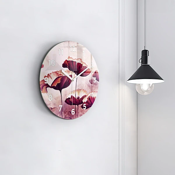Wanduhr rund Blumen Blühender Mohn