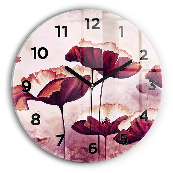 Wanduhr rund Blumen Blühender Mohn