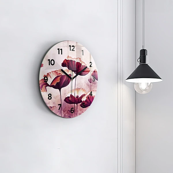 Wanduhr rund Blumen Blühender Mohn