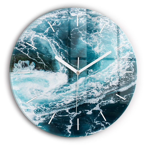 Wanduhr rund Wirbelnde schäumende Wellen