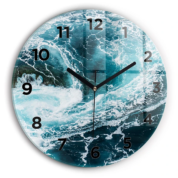 Wanduhr rund Wirbelnde schäumende Wellen