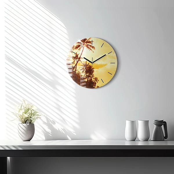 Wanduhr rund mit motiv Sonnige Palmen