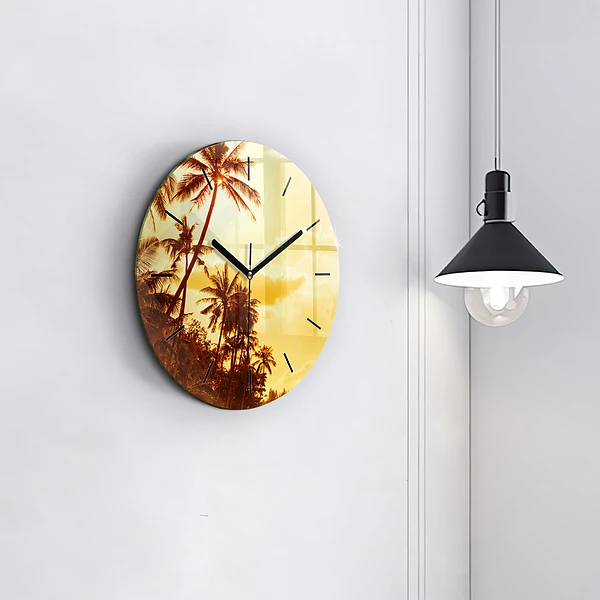 Wanduhr rund mit motiv Sonnige Palmen