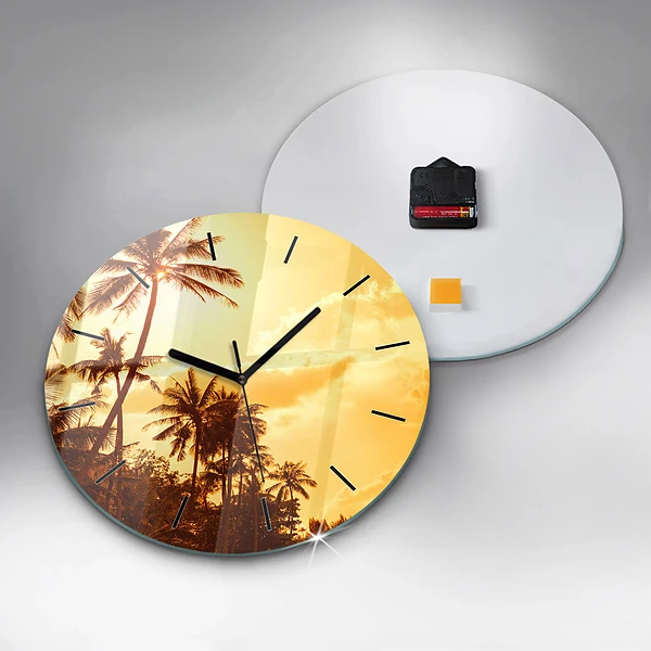 Wanduhr rund mit motiv Sonnige Palmen