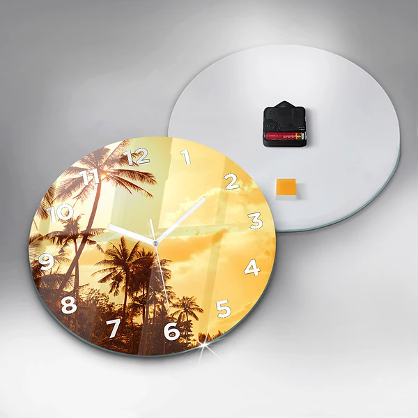 Wanduhr rund mit motiv Sonnige Palmen