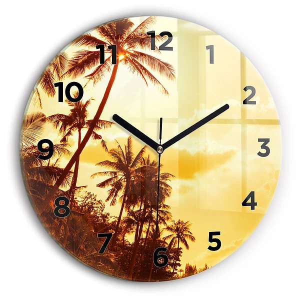 Wanduhr rund mit motiv Sonnige Palmen