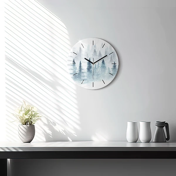 Wanduhr glas rund Winterlicher Wald