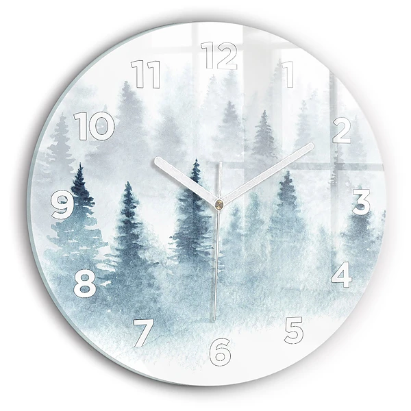 Wanduhr glas rund Winterlicher Wald
