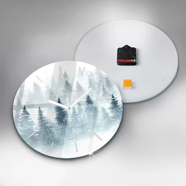 Wanduhr glas rund Winterlicher Wald