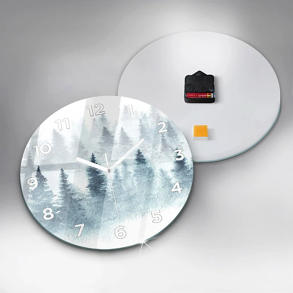 Wanduhr glas rund Winterlicher Wald