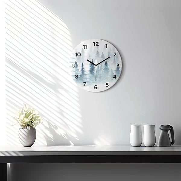 Wanduhr glas rund Winterlicher Wald