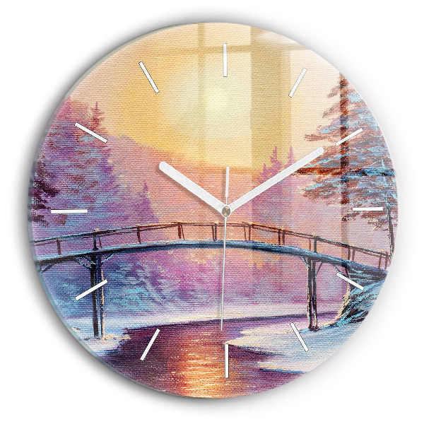 Wanduhr rund Weihnachtsbaum und Brücke