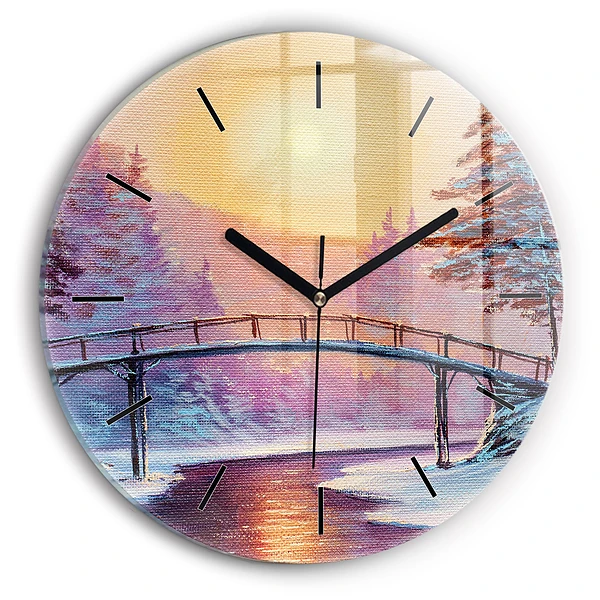 Wanduhr rund Weihnachtsbaum und Brücke