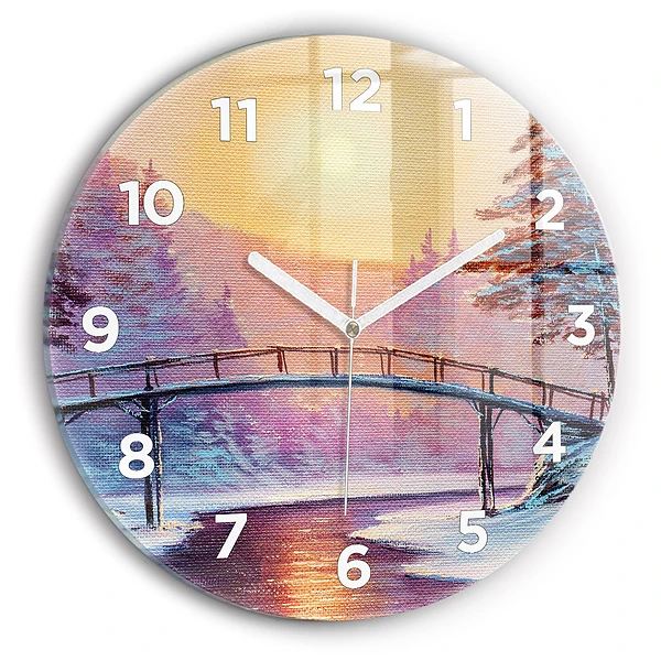 Wanduhr rund Weihnachtsbaum und Brücke