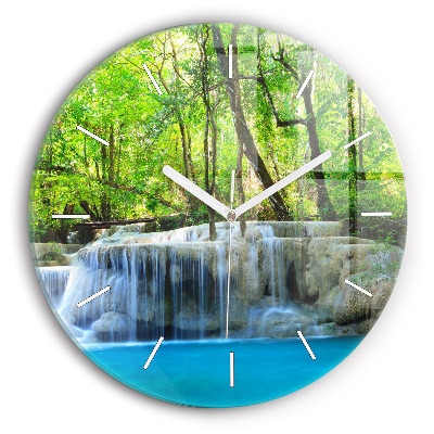 Wanduhr rund mit motiv Wasserfall im Wald