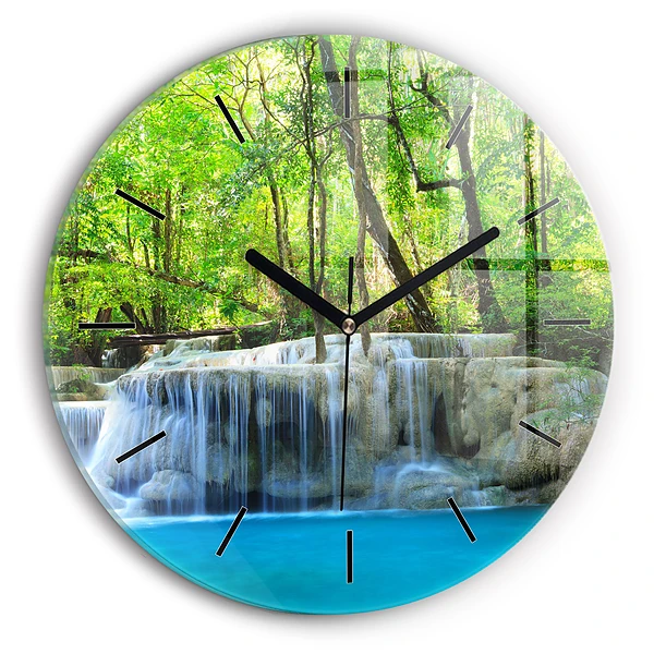 Wanduhr rund mit motiv Wasserfall im Wald