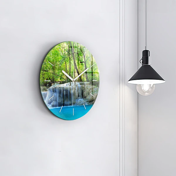 Wanduhr rund mit motiv Wasserfall im Wald